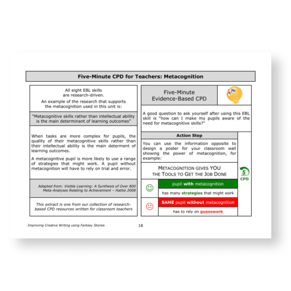 Improving Creative Writing using Fantasy Stories - KS2 English Evidence Based Learning lesson - Metacognition Continuing Professional Development