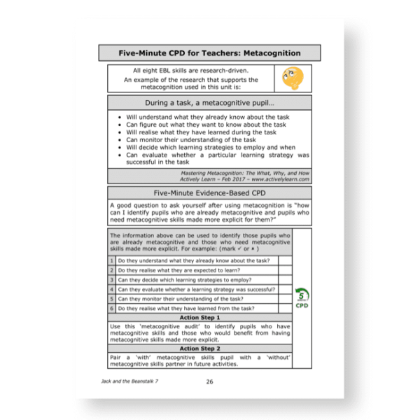 First, Pay Attention Jack - Jack and the Beanstalk - KS2 English Evidence Based Learning lesson - Metacognition Continuing Professional Development