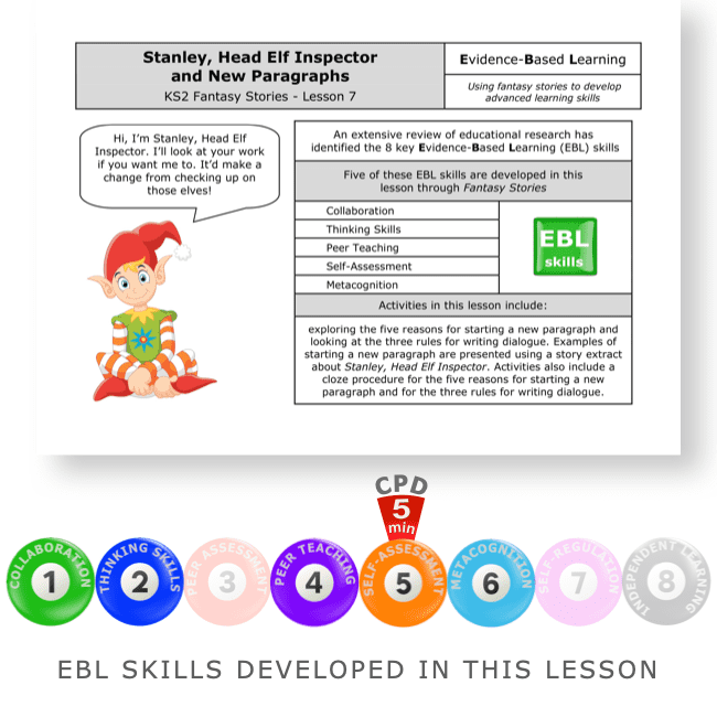 Stanley, Head Elf Inspector and New Paragraphs - KS2 Fantasy Story Lesson Front Page