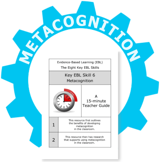 Front page of the Teacher Guide to Metacognition shown in a sky blue cog.